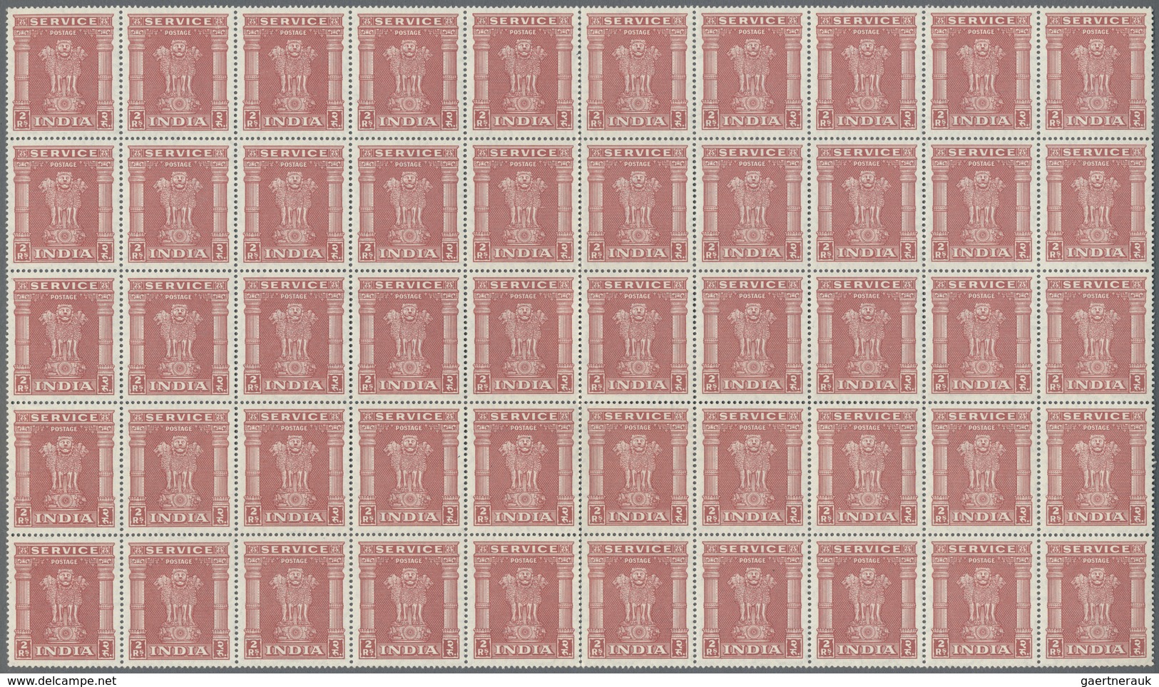 ** Indien - Dienstmarken: 1950, 2, 5 And 10 Rupies, Sheetparts With Totally 200 Of Each Value, Mnh, CV - Dienstzegels