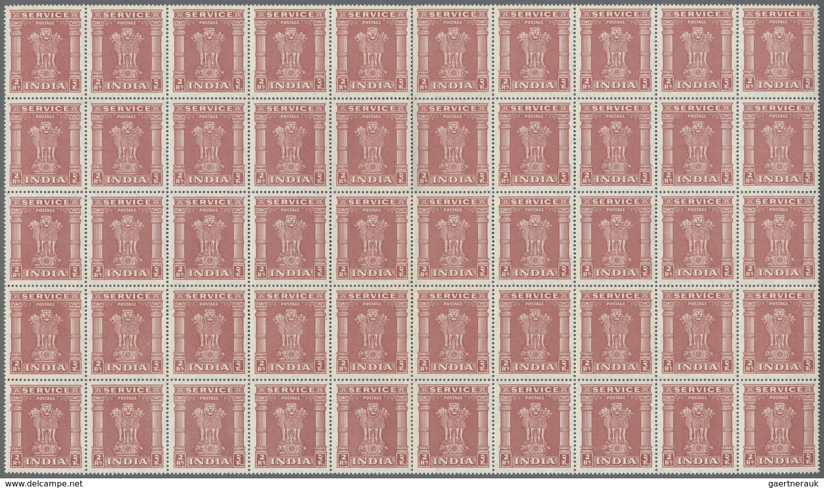 ** Indien - Dienstmarken: 1950, 2, 5 and 10 Rupies, sheetparts with totally 200 of each value, mnh, CV