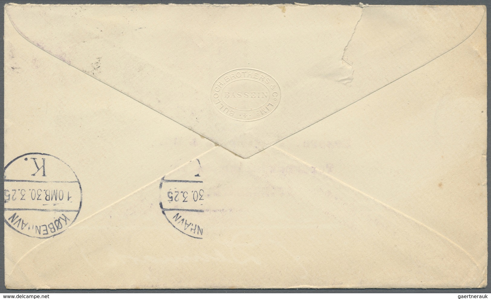 Br Indien - Used Abroad: 1925 BURMA: Forwarded Cover From Bassein To Copenhagen, Denmark Franked With I - Other & Unclassified