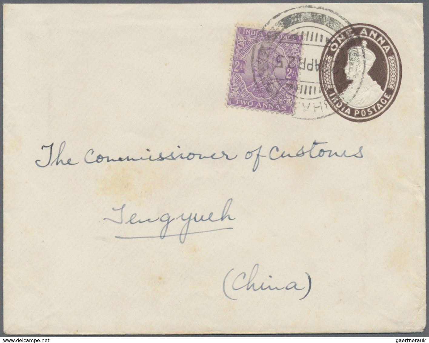 GA Indien - Used Abroad: BURMA 1925 - Mail To CHINA Via Overland GOLD & SILVER ROUTE: Indian KGV. Posta - Other & Unclassified