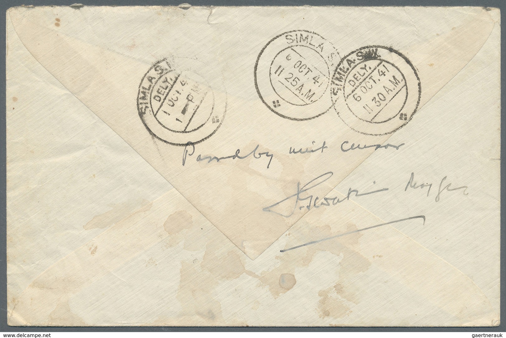 Br Indien - Used Abroad: IRAQ: 1941. Official Air Mail Envelope (waterstains) Addressed To Simla, India - Andere & Zonder Classificatie