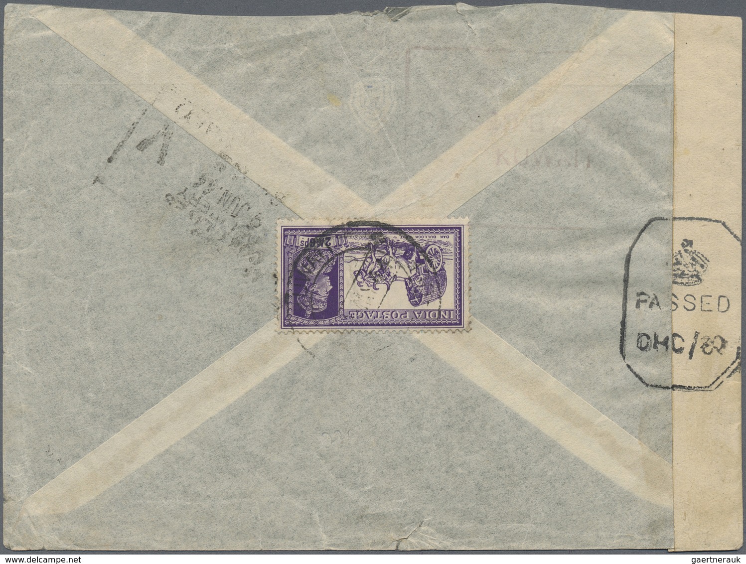 Br Indien - Used Abroad: Kuwait, 1942. Air Mail Envelope (opening Faults) Addressed To Lndia Bearing In - Other & Unclassified