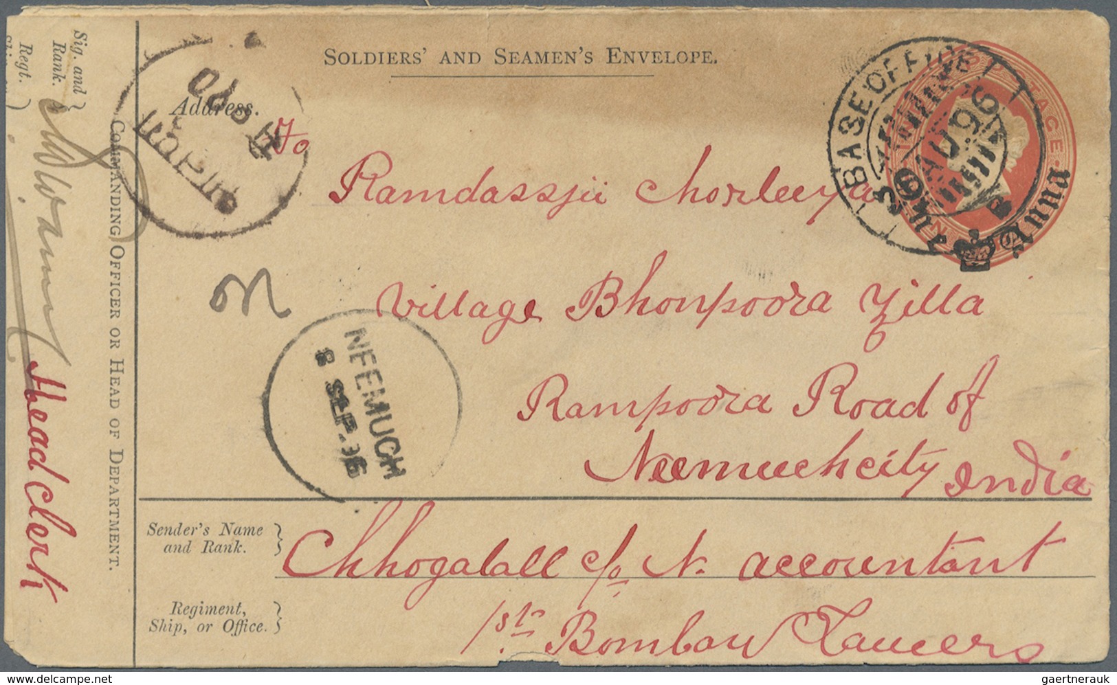 GA Indien - Used Abroad: 1896 – The Second Suakim Expedition: Indian 'Soldier's And Seaman's Postal Sta - Other & Unclassified