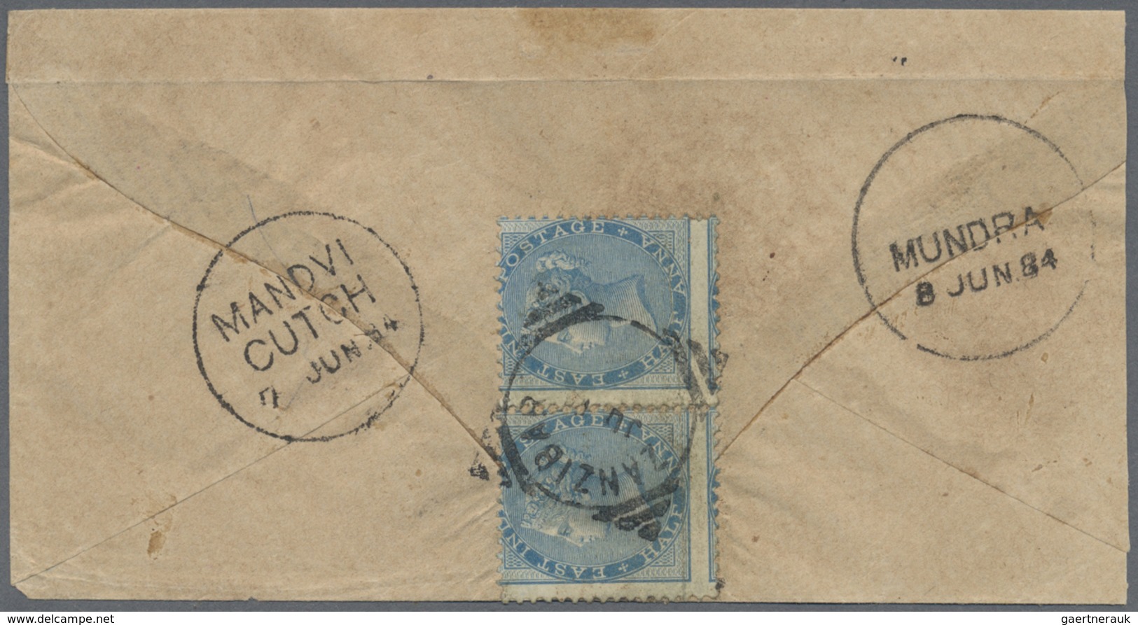 Br Indien - Used Abroad: ZANZIBAR 1884: Small Cover From Zanzibar To Mundra, India Franked On The Rever - Other & Unclassified