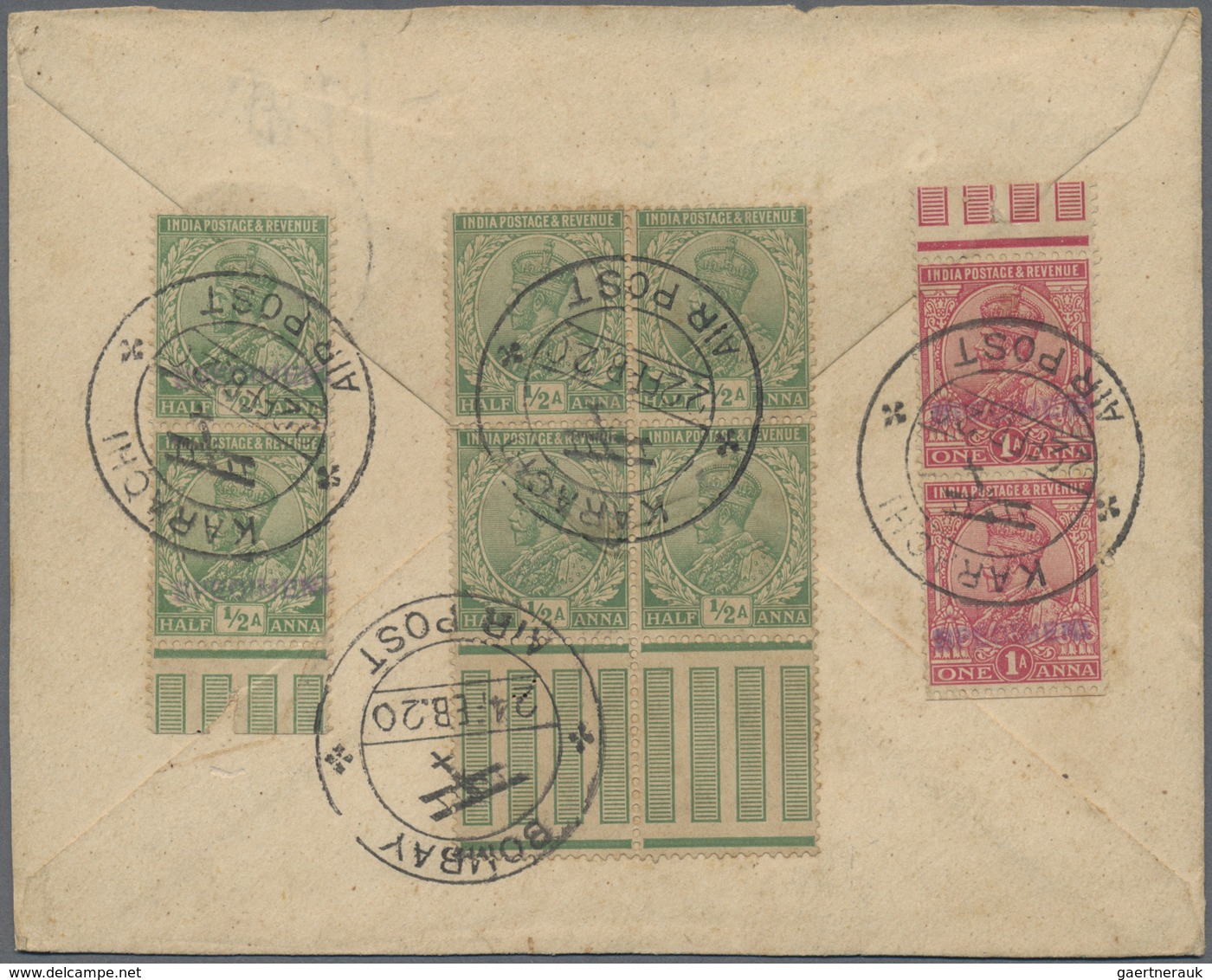 GA Indien - Flugpost: 1920 Karachi-Bombay First Flight: British Postal Stationery Envelope 1d. Jubilee - Airmail