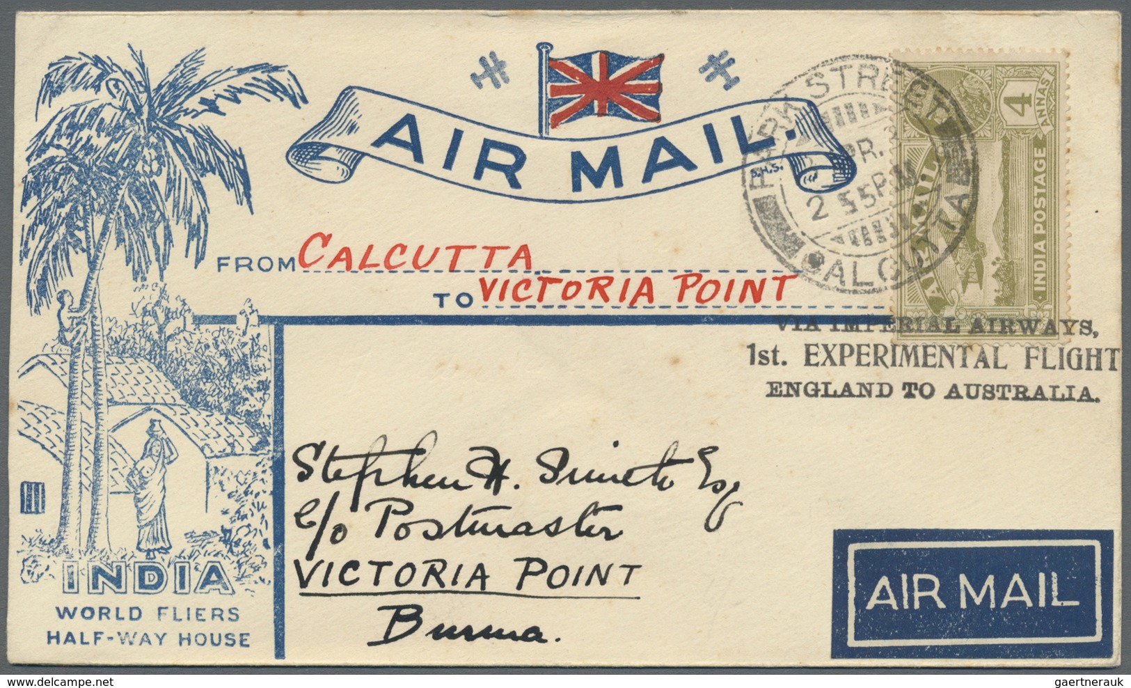 Br Indien - Flugpost: 1931. Air Mail Envelope Addressed 'c/o Postmaster, Victoria Point, Burma' Bearing - Airmail