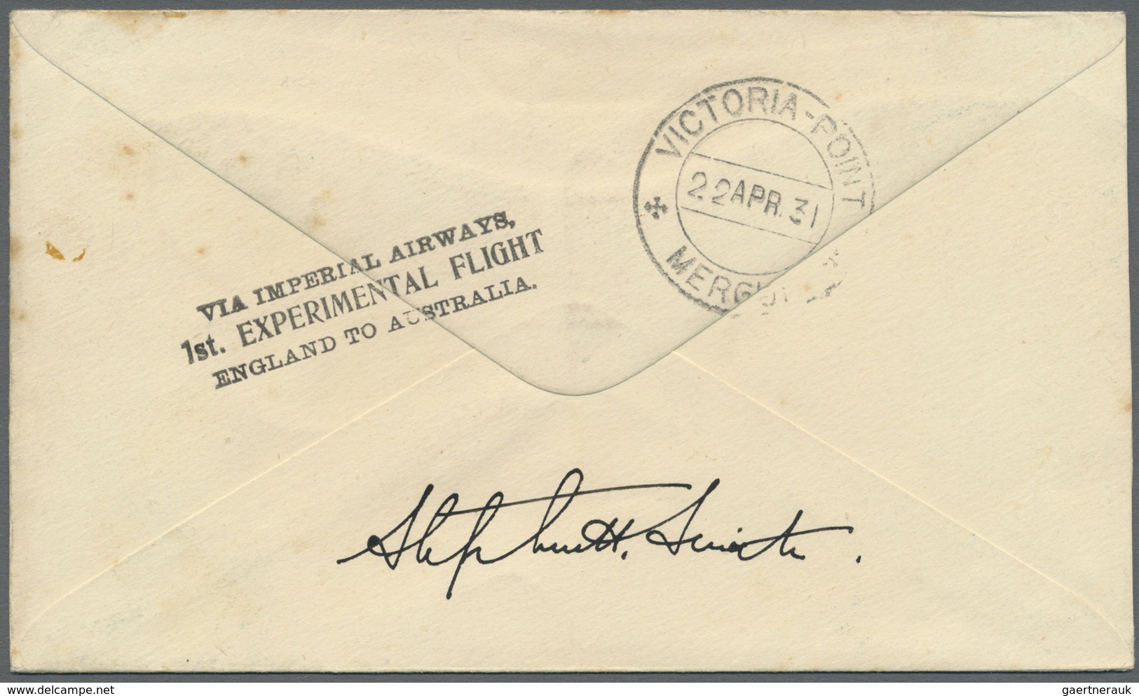 Br Indien - Flugpost: 1931. Air Mail Envelope Addressed 'c/o Postmaster, Victoria Point, Burma' Bearing - Airmail