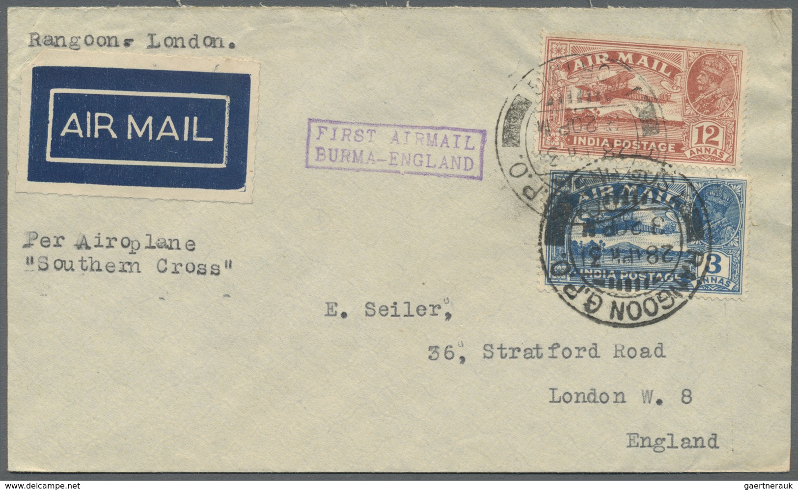 Br Indien - Flugpost: 1931. Air Mail Envelope Addressed To London Bearing Lndia SG 221, 3a Blue And SG - Airmail