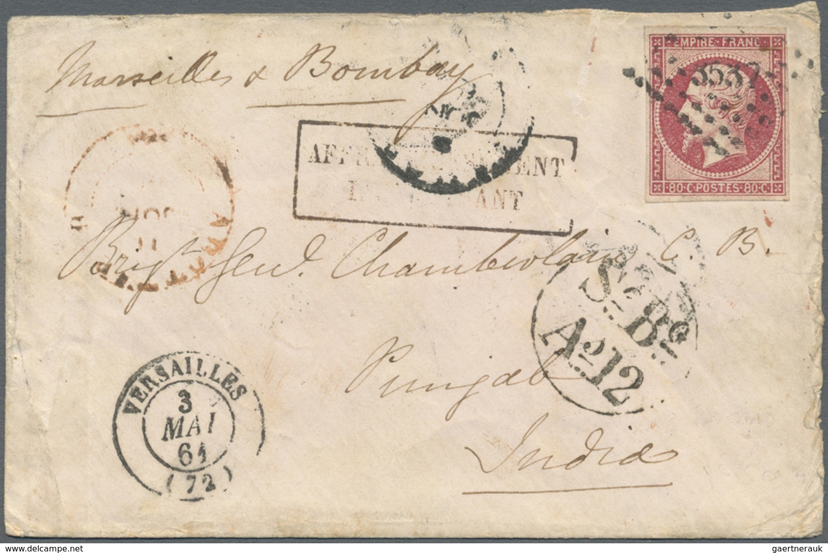 Br Indien - Besonderheiten: 1861. Envelope (creases And Stains) Written From France Addressed To The Pu - Andere & Zonder Classificatie