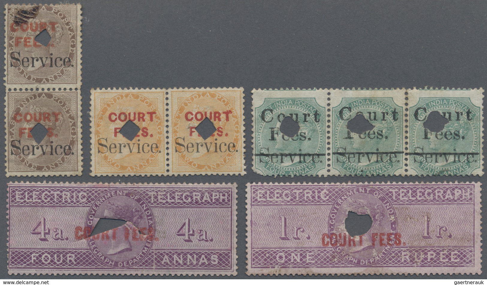 */O Indien - Besonderheiten: 1870-72 COURT FEE: Group Of Nine Court Fee Stamps, With Telegraph Stamps 4a - Other & Unclassified