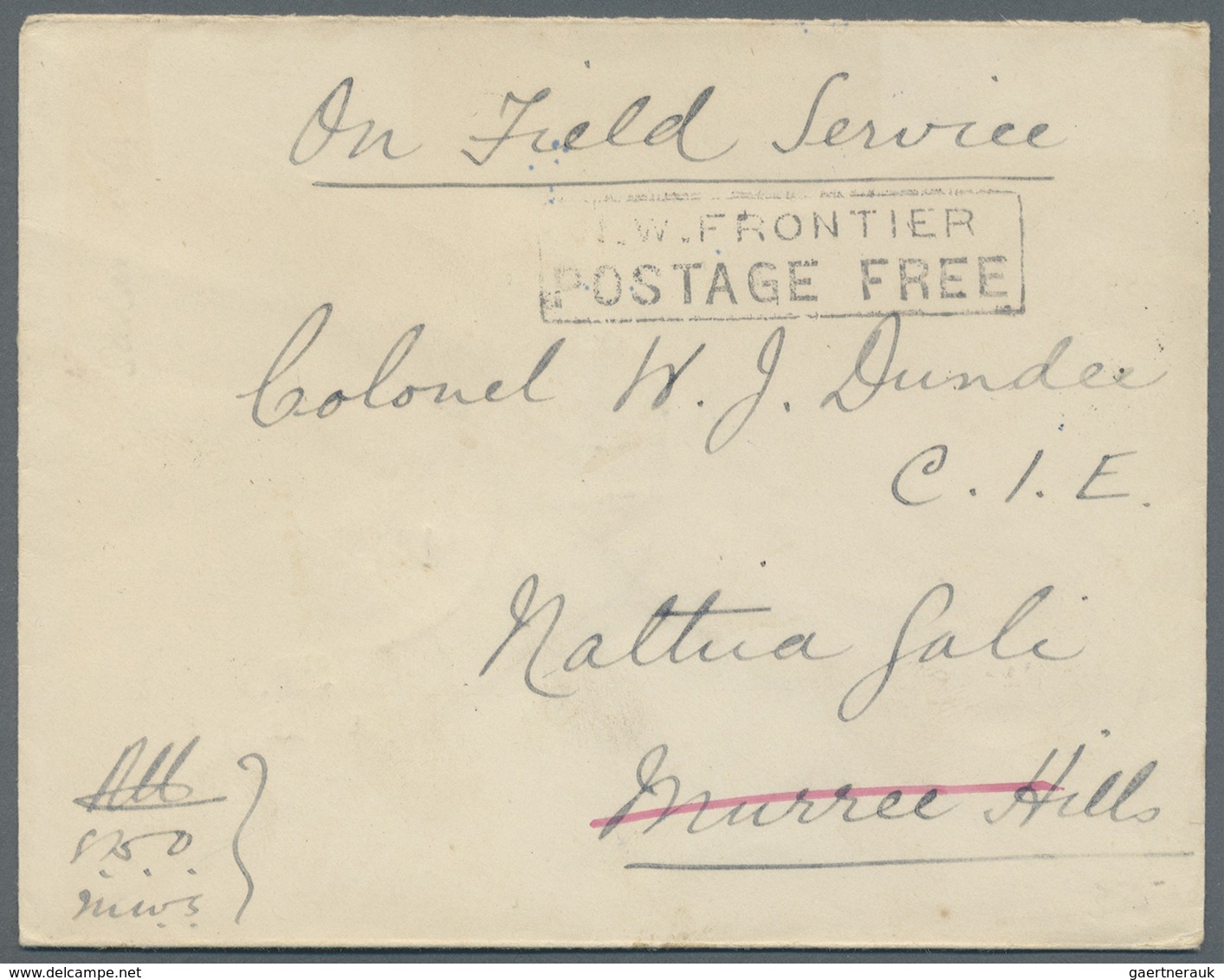 Br Indien - Besonderheiten: 1917 (NORTH WEST FRONTIER). Stampless Envelope Endorsed 'On Field Service' - Andere & Zonder Classificatie