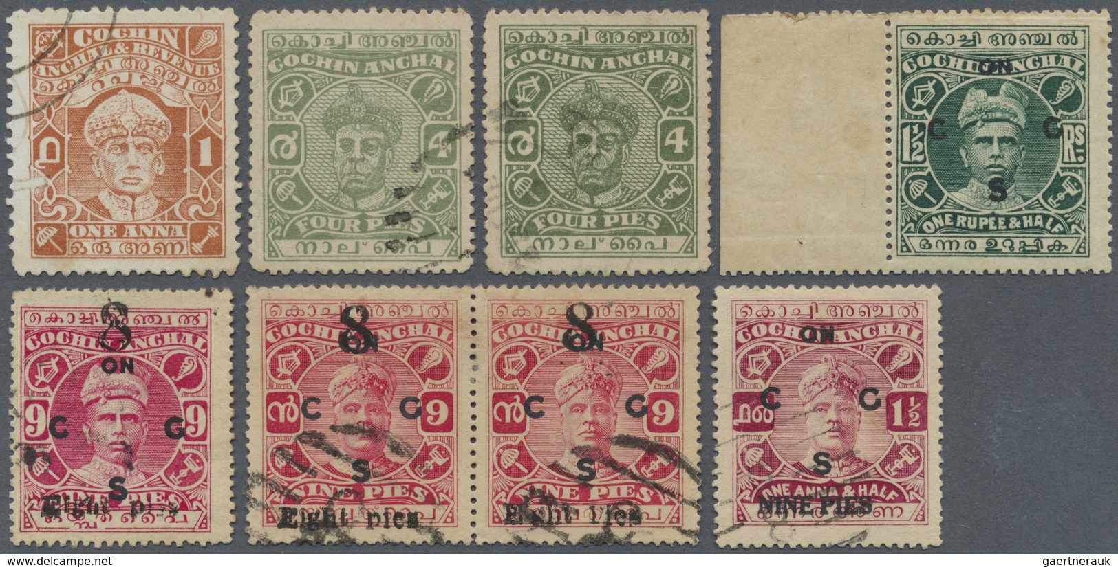 O/(*) Indien - Feudalstaaten: COCHIN 1913/1948: Group Of 13 Interesting Stamps Including SG 70 Used (small - Andere & Zonder Classificatie