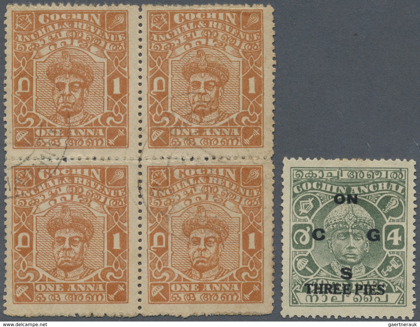 O/(*) Indien - Feudalstaaten: COCHIN 1913/1948: Group Of 13 Interesting Stamps Including SG 70 Used (small - Other & Unclassified