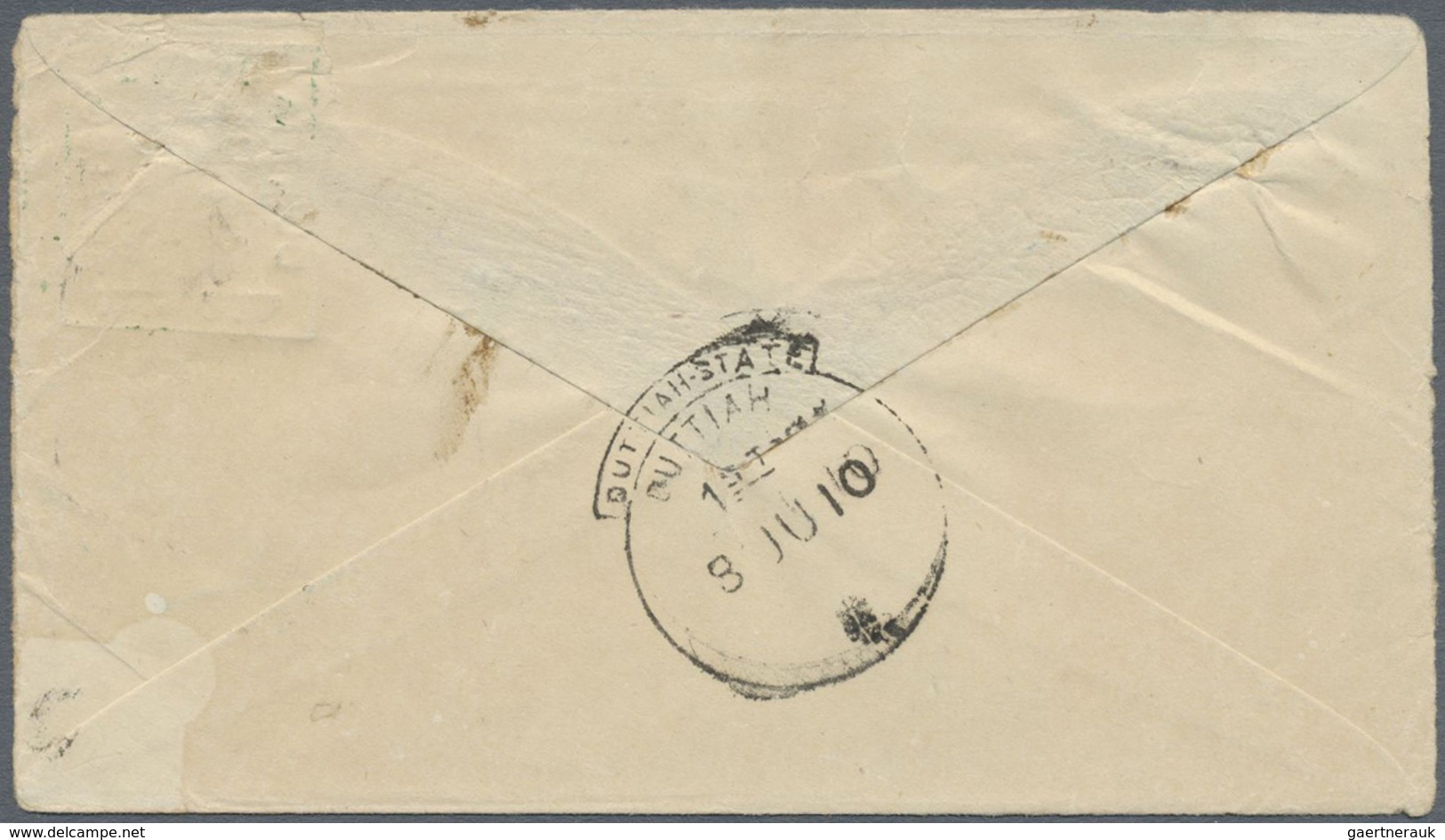 GA Indien - Feudalstaaten: DUTTIA 1900: Postal Stationery Envelope ½a. Green On Laid Paper, With Circle - Autres & Non Classés