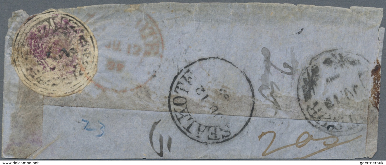 Br Indien - Feudalstaaten: JAMMU & KASHMIR 1866 ½a. Grey-black Used On Back Part Small Native Cover Fro - Other & Unclassified