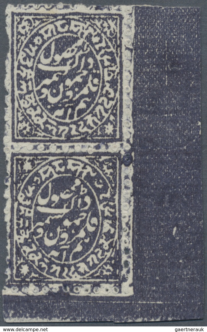 /(*) Indien - Feudalstaaten: JAMMU & KASHMIR 1878 ½a. Slate-violet Vertical Bottom Right Corner Pair On H - Andere & Zonder Classificatie