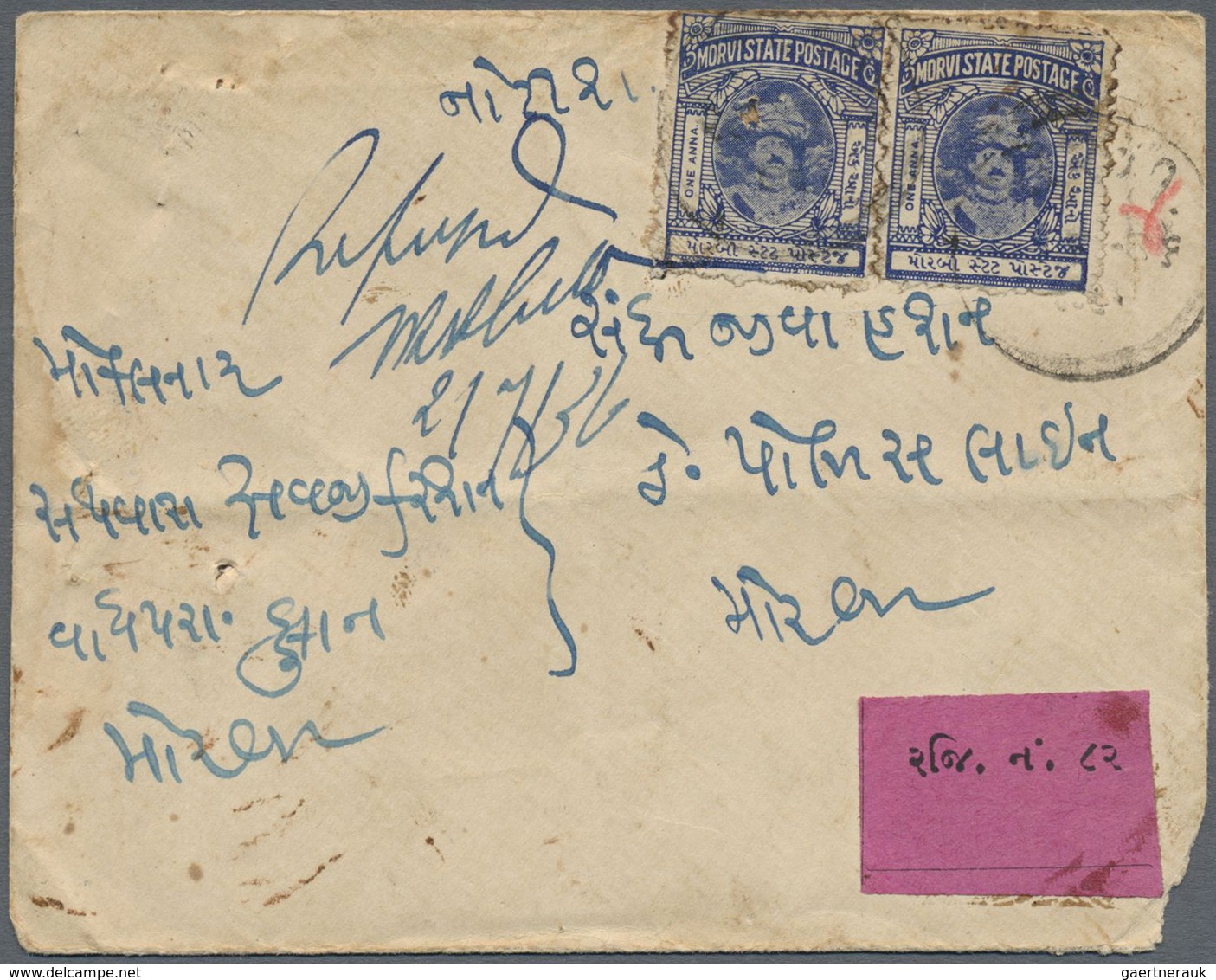 Br Indien - Feudalstaaten: MORVI 1931-32: Two Registered Inland Covers (plus Contents) Both Franked By - Andere & Zonder Classificatie