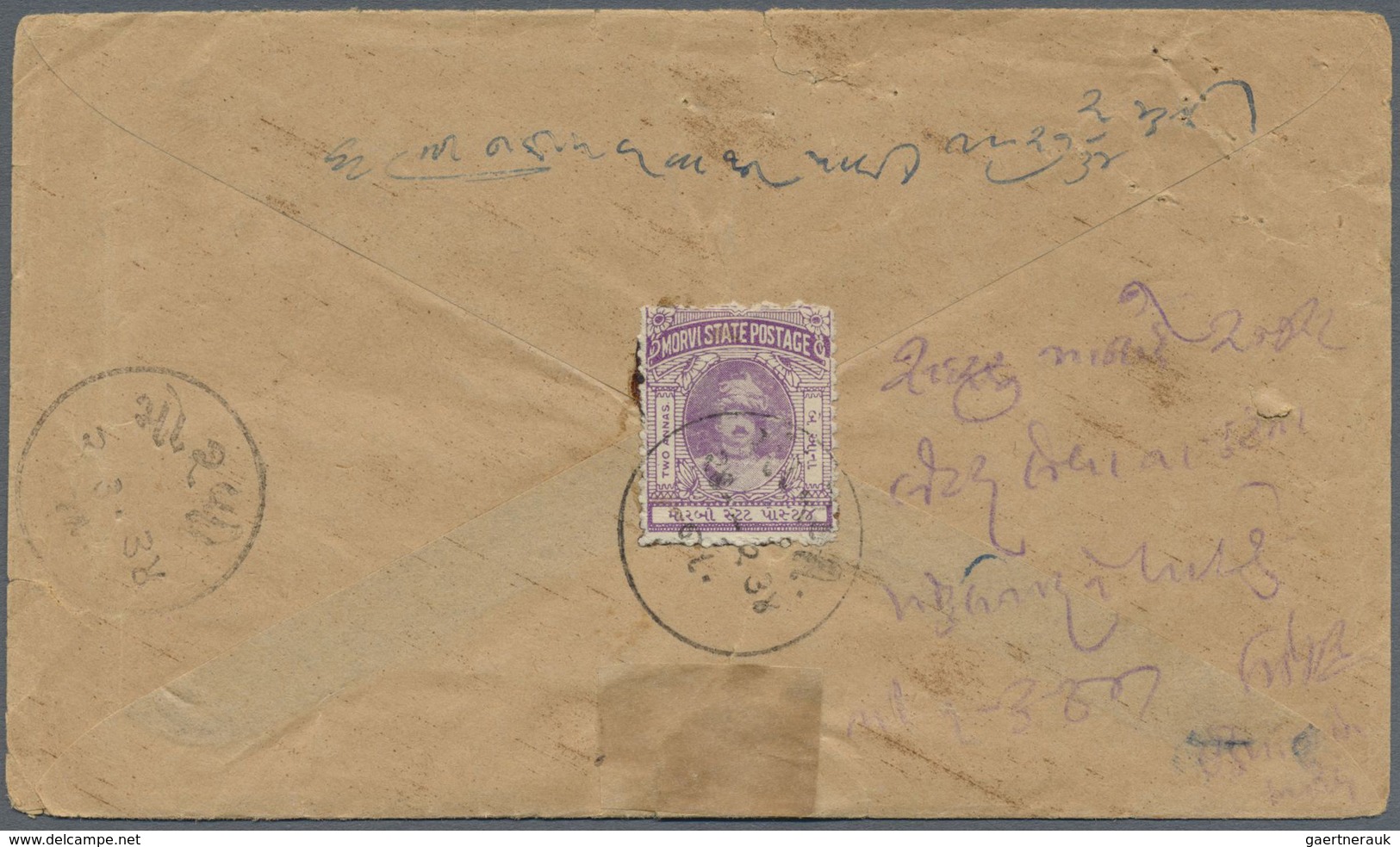 Br Indien - Feudalstaaten: MORVI 1932-33: 2a. Violet Used On Back Of Registered Cover (+ Contents), Tie - Andere & Zonder Classificatie