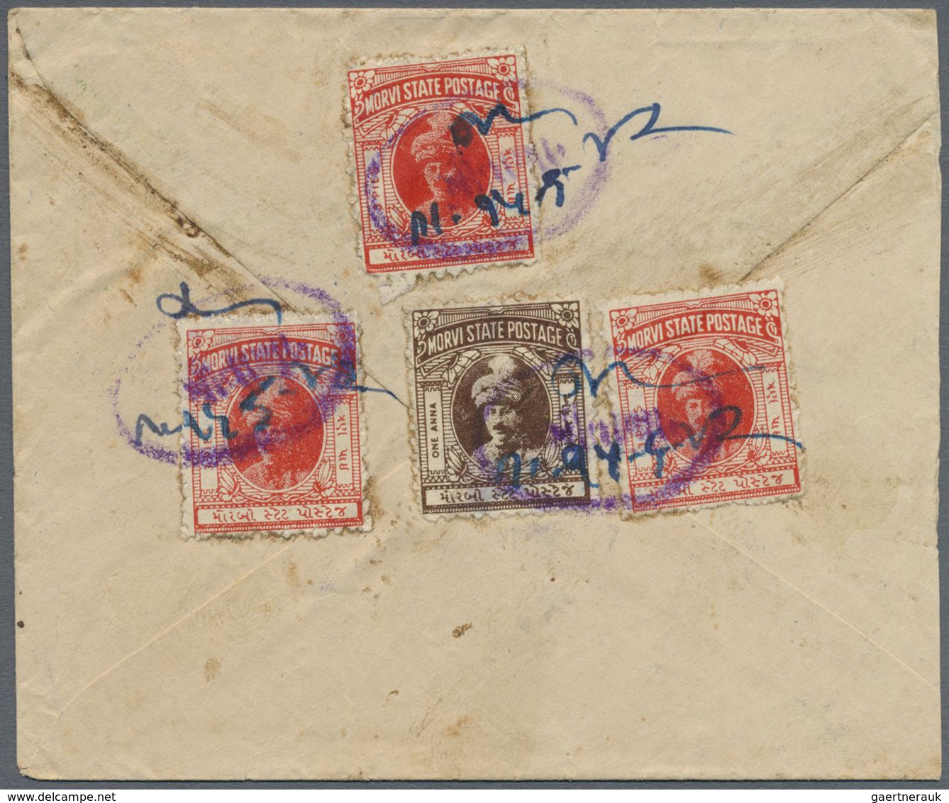 GA Indien - Feudalstaaten: MORVI 1933-39: Three Different Postal Stationery Envelopes Used Registered, - Andere & Zonder Classificatie