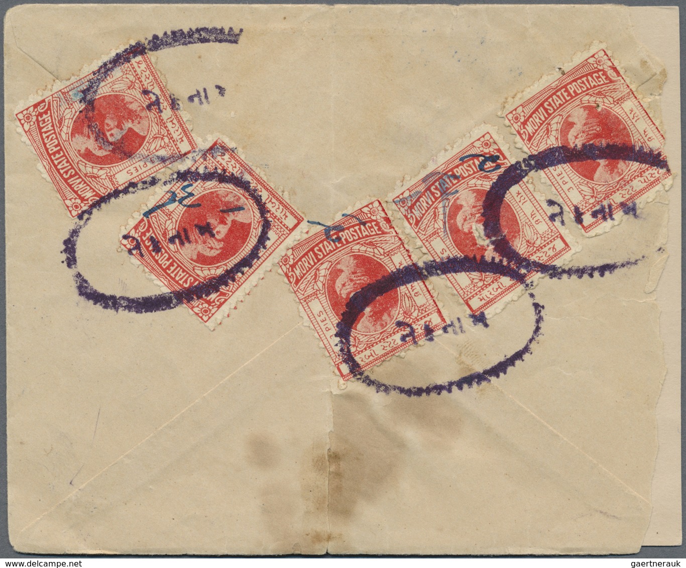 GA Indien - Feudalstaaten: MORVI 1934: Two Postal Stationery Envelopes, 6p. Dark Green On Laid Paper An - Other & Unclassified