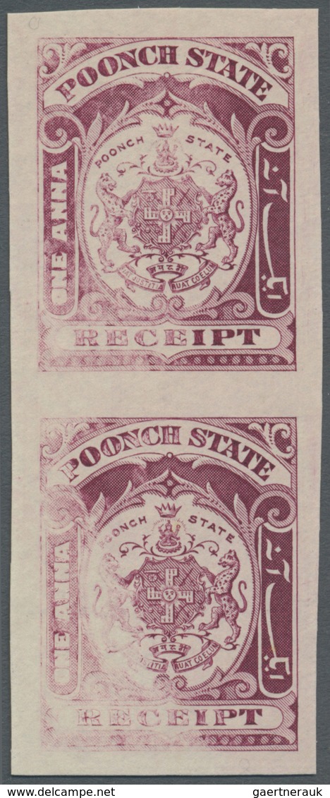 (*) Indien - Feudalstaaten: POONCH 1930 (c.): Imperforated Colour Proof In Purple Of 1a. Receipt Stamp V - Andere & Zonder Classificatie