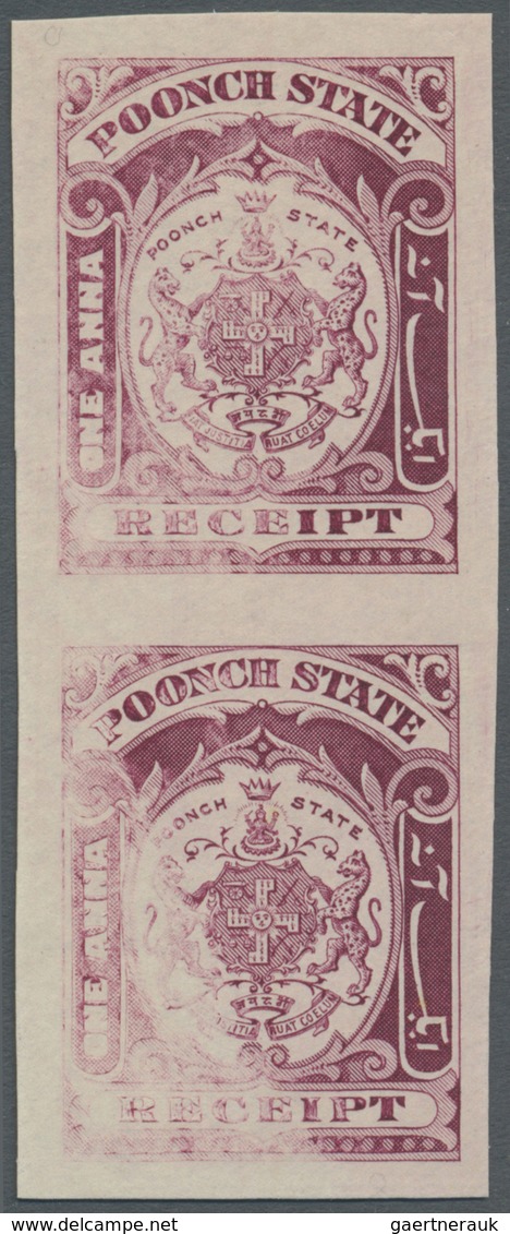 (*) Indien - Feudalstaaten: POONCH 1930 (c.): Imperforated Colour Proof In Purple Of 1a. Receipt Stamp V - Other & Unclassified