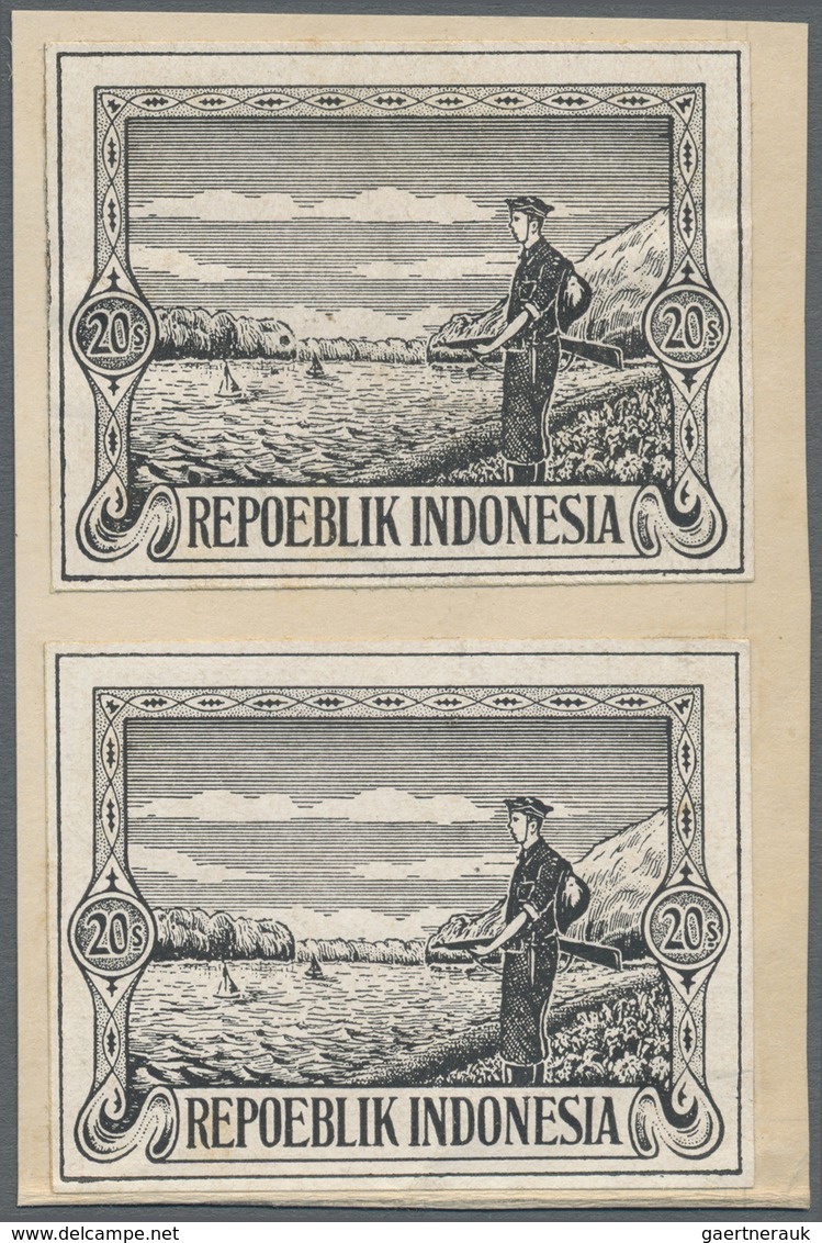 (*) Indonesien - Vorläufer: 1946 (ca.), 20 S. Guard On Seashore, Black Imperf. Proofs (2) On Cardboard. - Indonesia
