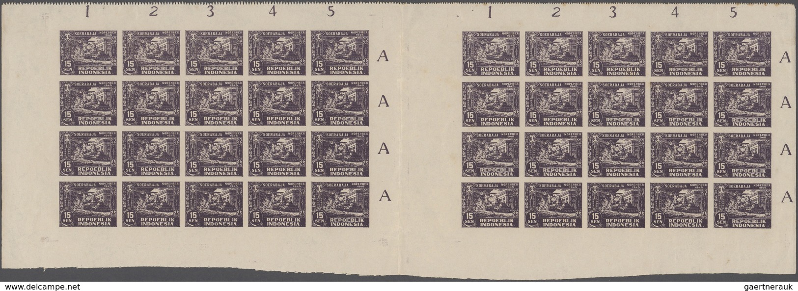 (*) Indonesien - Vorläufer: 1946, Revolution Period In Java, 15 Sen Dark Mauve Imperforated, Sheet Of 40 - Indonesië