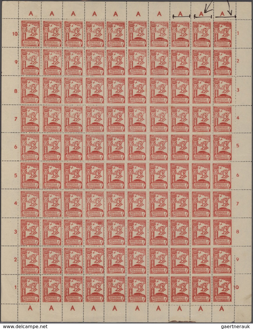 (*) Indonesien - Vorläufer: 1946, Revolution Period In Java, 80 Sen Red, Complete Sheet Of 50, Right 2 C - Indonesia