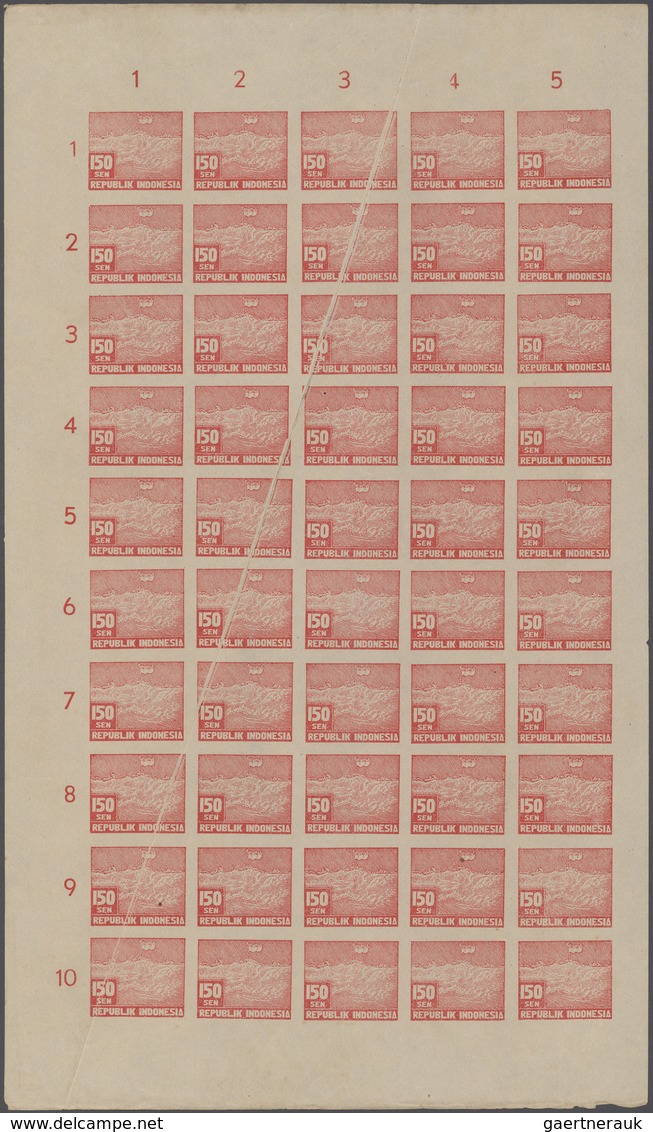(*) Indonesien - Vorläufer: 1949, Revolution Period In Java, 150 Sen Red Imperforated, Complete Sheet Of - Indonesia