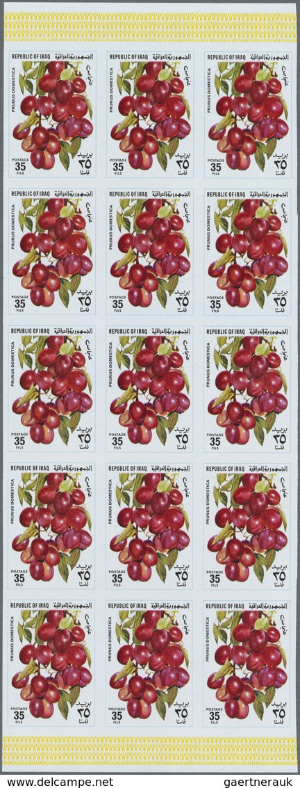 ** Irak: 1980. Fruits. Set Of 5 Values In IMPERFORATE Part Sheets Of 15. The Set Is Gummed, In Issued C - Irak