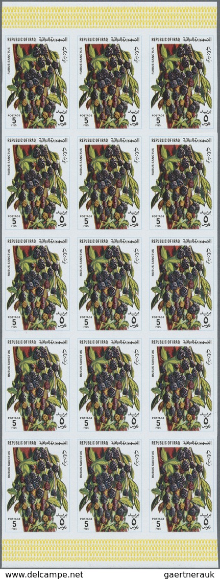 ** Irak: 1980. Fruits. Set Of 5 Values In IMPERFORATE Part Sheets Of 15. The Set Is Gummed, In Issued C - Iraq