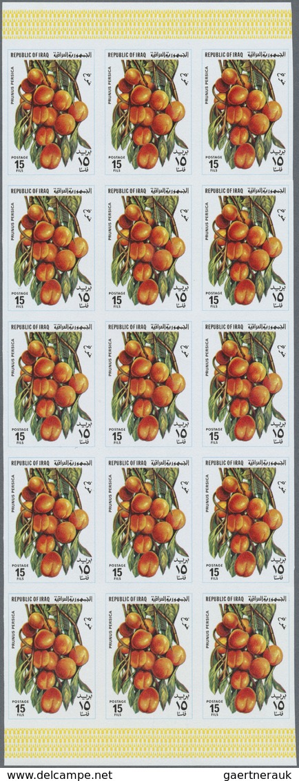 ** Irak: 1980. Fruits. Set Of 5 Values In IMPERFORATE Part Sheets Of 15. The Set Is Gummed, In Issued C - Irak