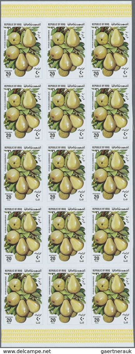 ** Irak: 1980. Fruits. Set Of 5 Values In IMPERFORATE Part Sheets Of 15. The Set Is Gummed, In Issued C - Irak