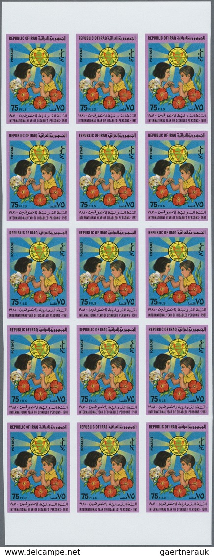 ** Irak: 1981. Intl. Year Of The Disabled. Set Of 3 Values In IMPERFORATE Part Sheets Of 15. The Set Is - Irak