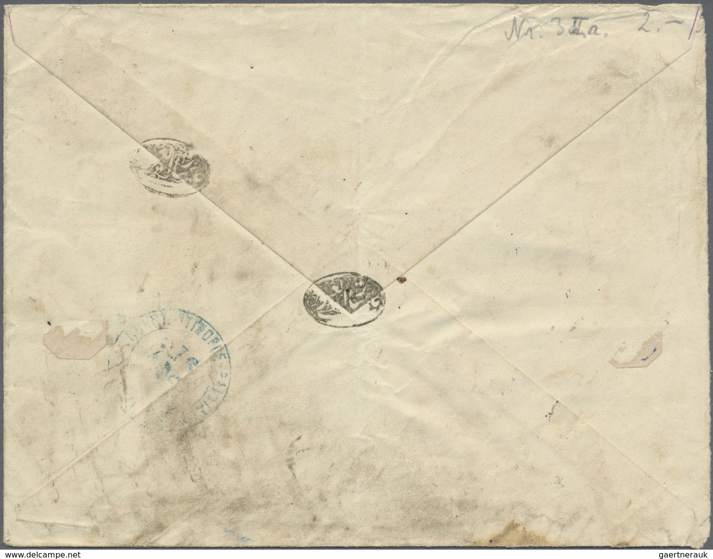 GA Iran: 1880 Ca., Two Used Postal Stationery Envelopes, One Addressed To Paris, Toned Spots, Some Crea - Iran