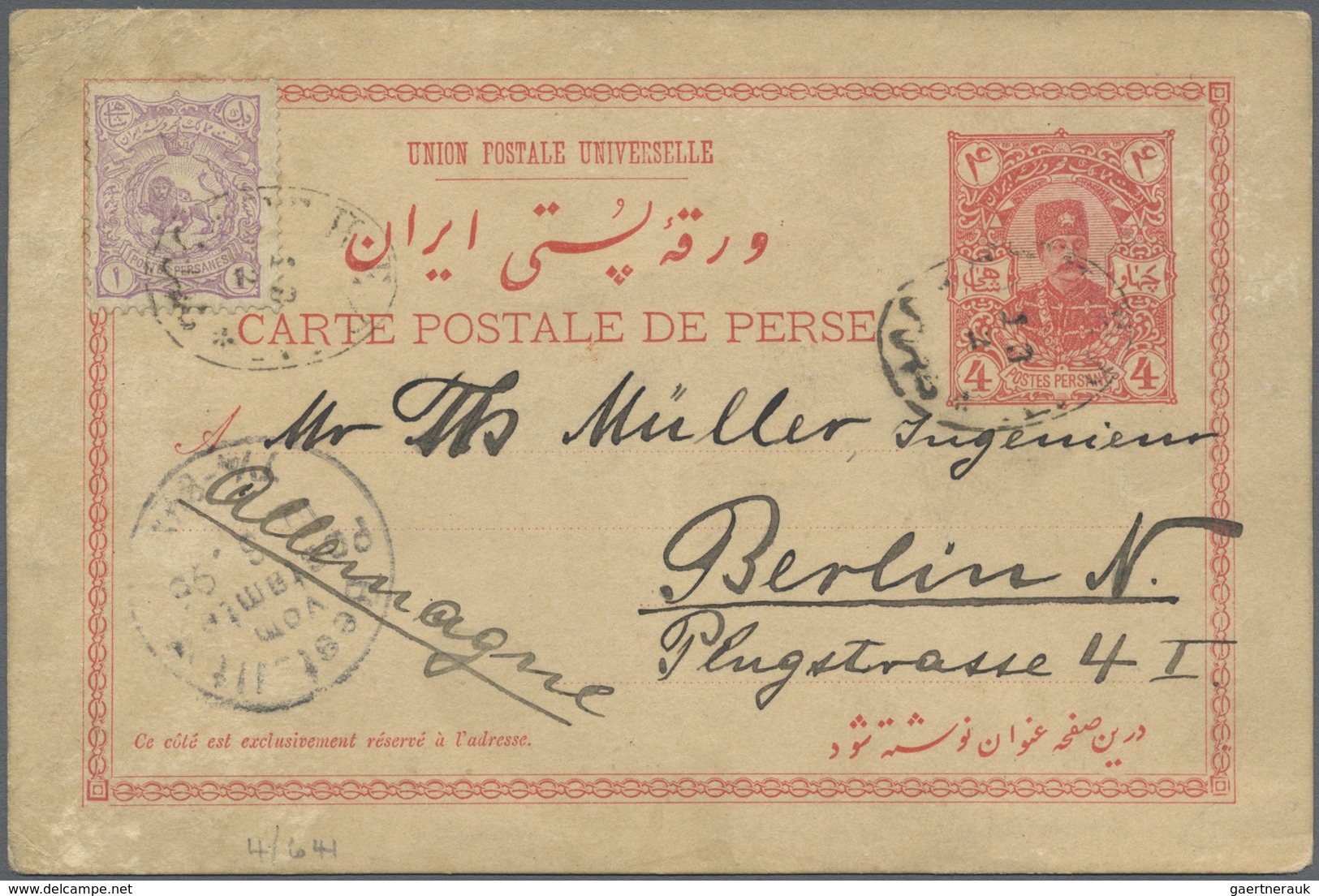 GA Iran: 1896-98, Two Used Postal Stationery Cards, Both Addressed To Germany With Arrival Marks, Some - Iran