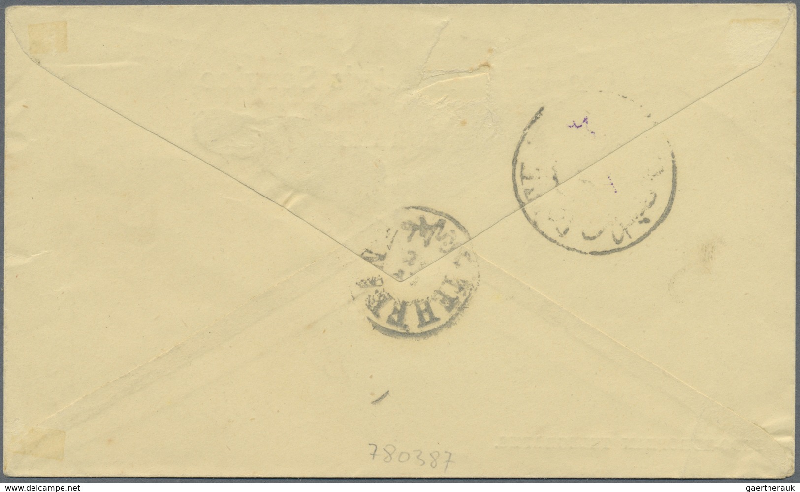 Br Iran: 1903-04 5 Ch. Rose Tied By KASCHAN Cds On Envelope "ON HER MAJESTY'S SERVICE TELEGRAPHS / INDO - Iran