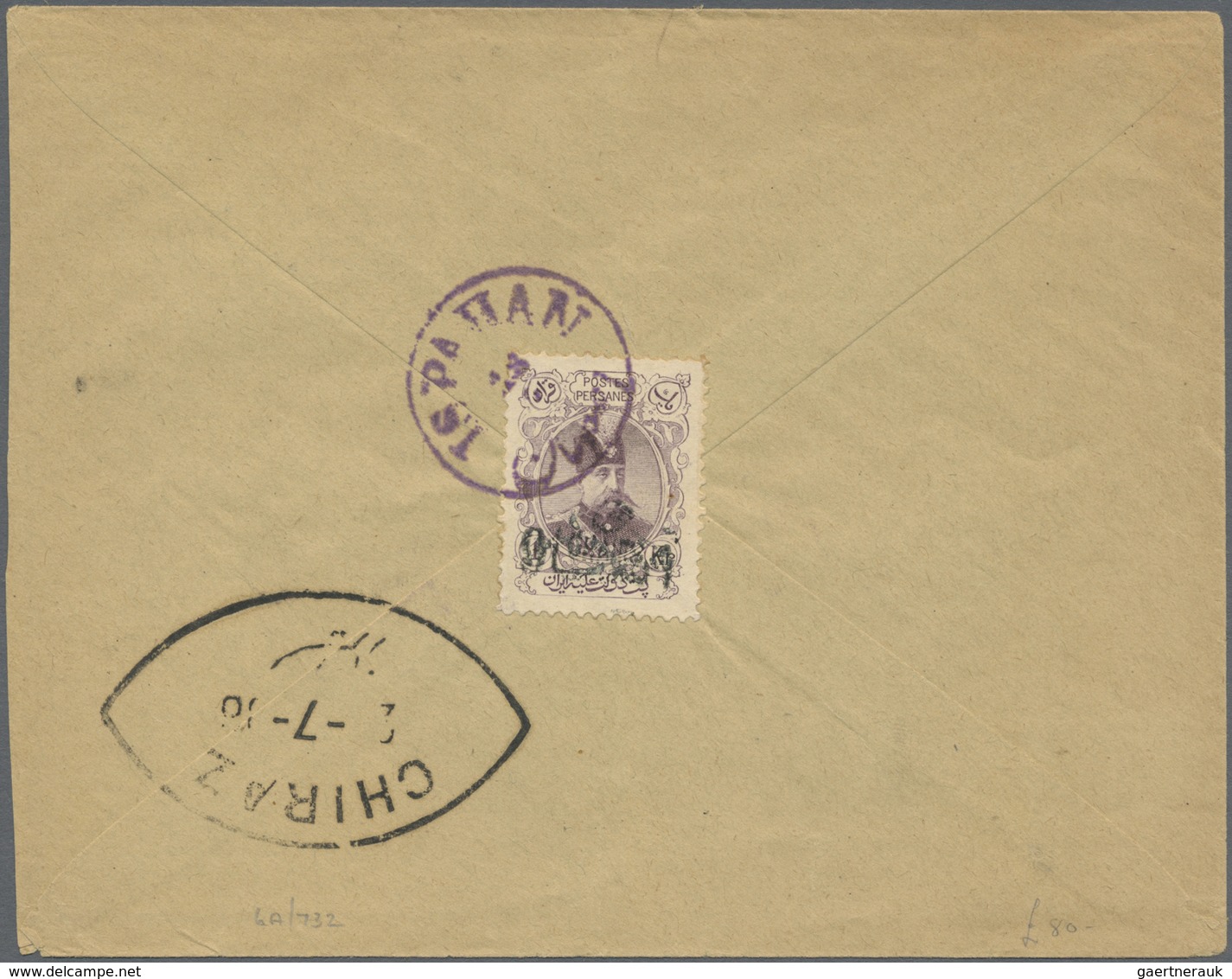 Br Iran: 1904, Cover Bearing On Reverse 9c. / 1k. Violet Tied By Violet "ISPAHAN" Cds., To Chiraz With - Iran