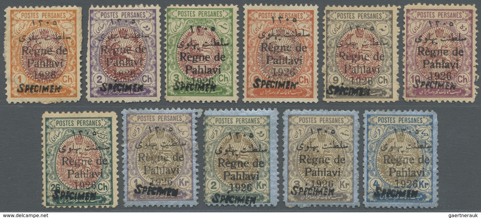 * Iran: 1926. Provisional Coat Of Arms Issue Of December 1909 Overprinted "Specimen". Yvert 495/505. V - Iran