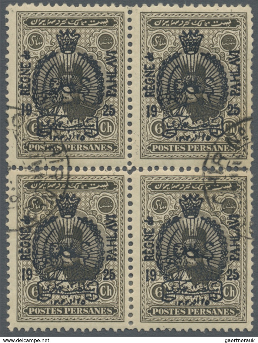 O Iran: 1926, Regne Pahlavi Issue 6 Ch. Black Brown Cancelled Block Of Four, Cto., Very Fine - Iran