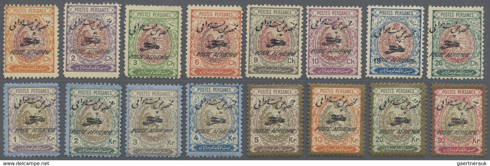 * Iran: 1927, Airmail Overprints, 1ch. To 30kr., Complete Set Of 16 Values, Fresh Colours, Mint O.g. W - Iran