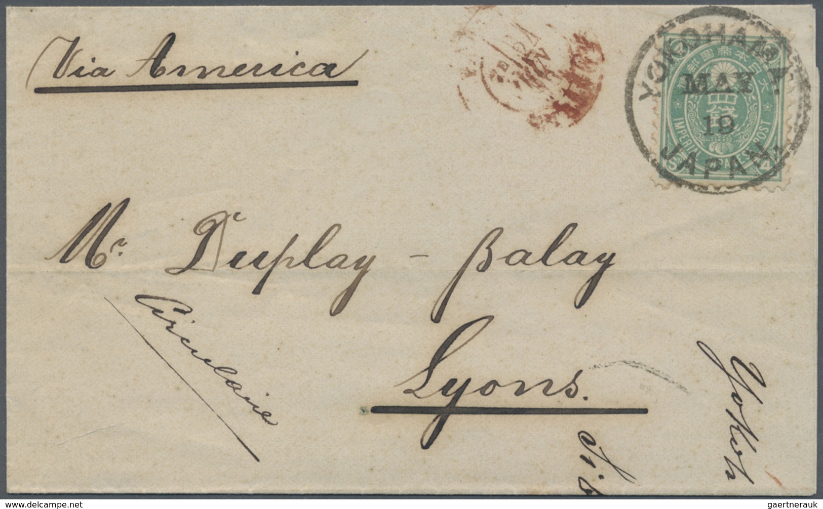 Br Japan: 1878. Folded Wrapper Endorsed 'Circular' Addressed To France Bearing 'Koban' SG 82, 4s Green - Other & Unclassified