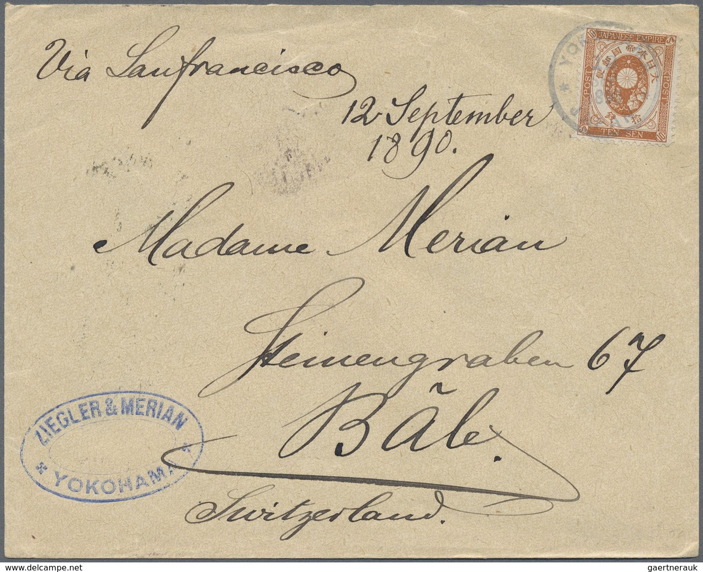 Br Japan: 1883/88,  Merian Correspondence: Two Covers To Basel/Switzerland, UPU-Koban 5 S. Pair Tied 4- - Andere & Zonder Classificatie