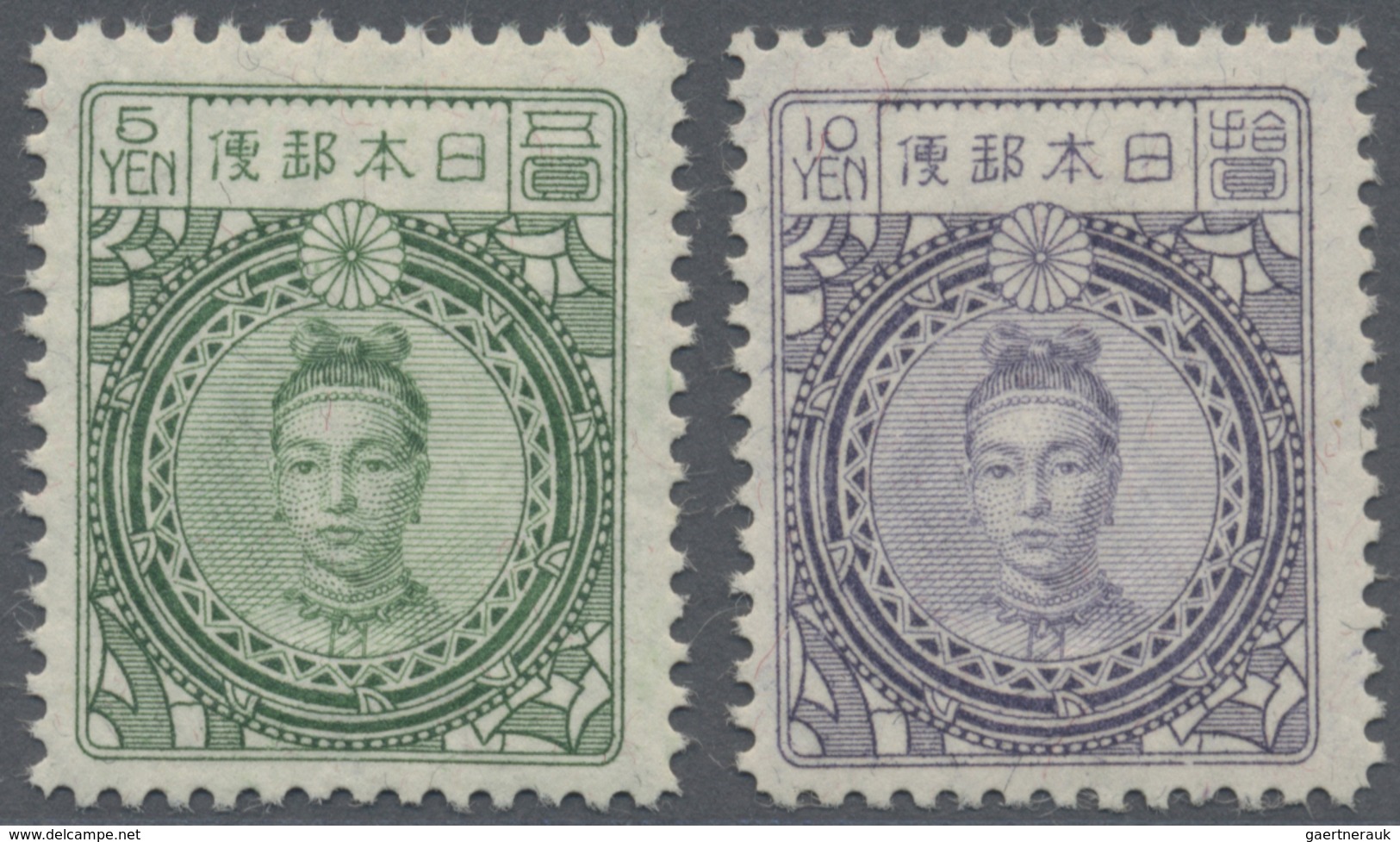 * Japan: 1924, Definitives "Empress Jingū", 5y. Green And 10y. Violett, Both Values Fresh Colours And - Andere & Zonder Classificatie