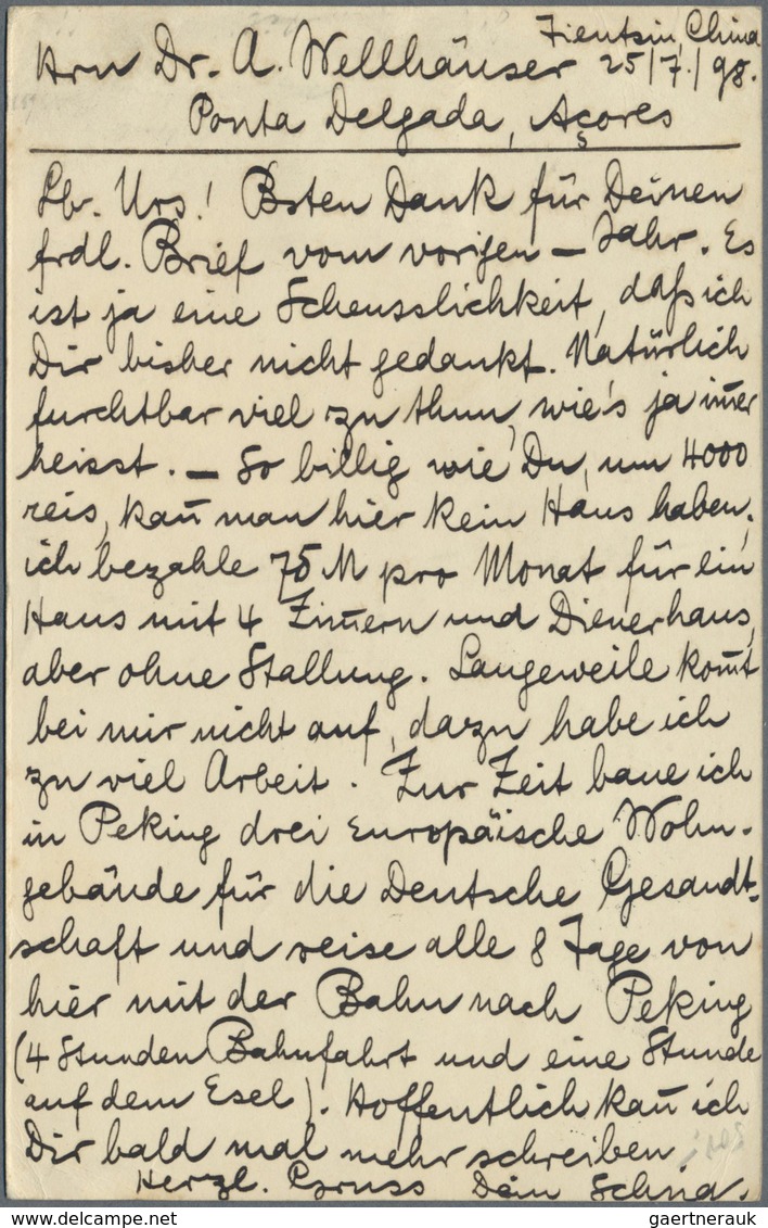 GA Japanische Post In China: 1892, Tientsin To Azores: UPU Card Thick Paper 3 S. Uprated UPU-Koban 1 S. - 1943-45 Shanghai & Nanking