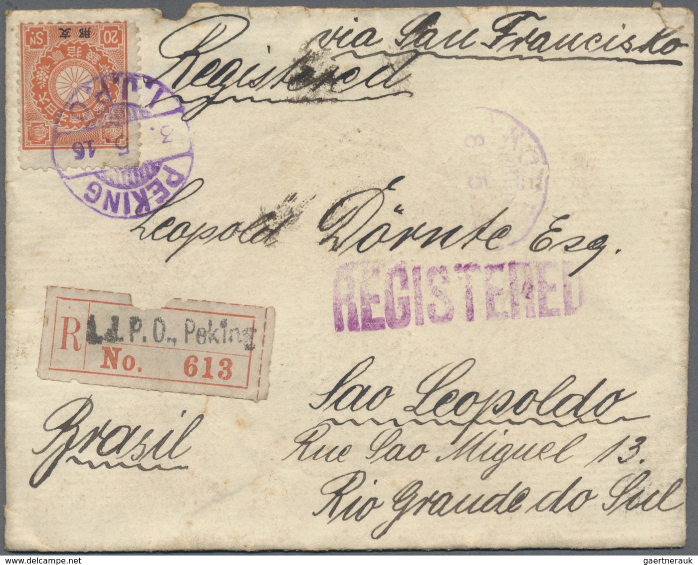 Br Japanische Post In China: 1899, 20 S. Tied "PEKING 3.5.16 I.J.P.O." To Registered Cover Via "KOBE2 8 - 1943-45 Shanghai & Nanjing