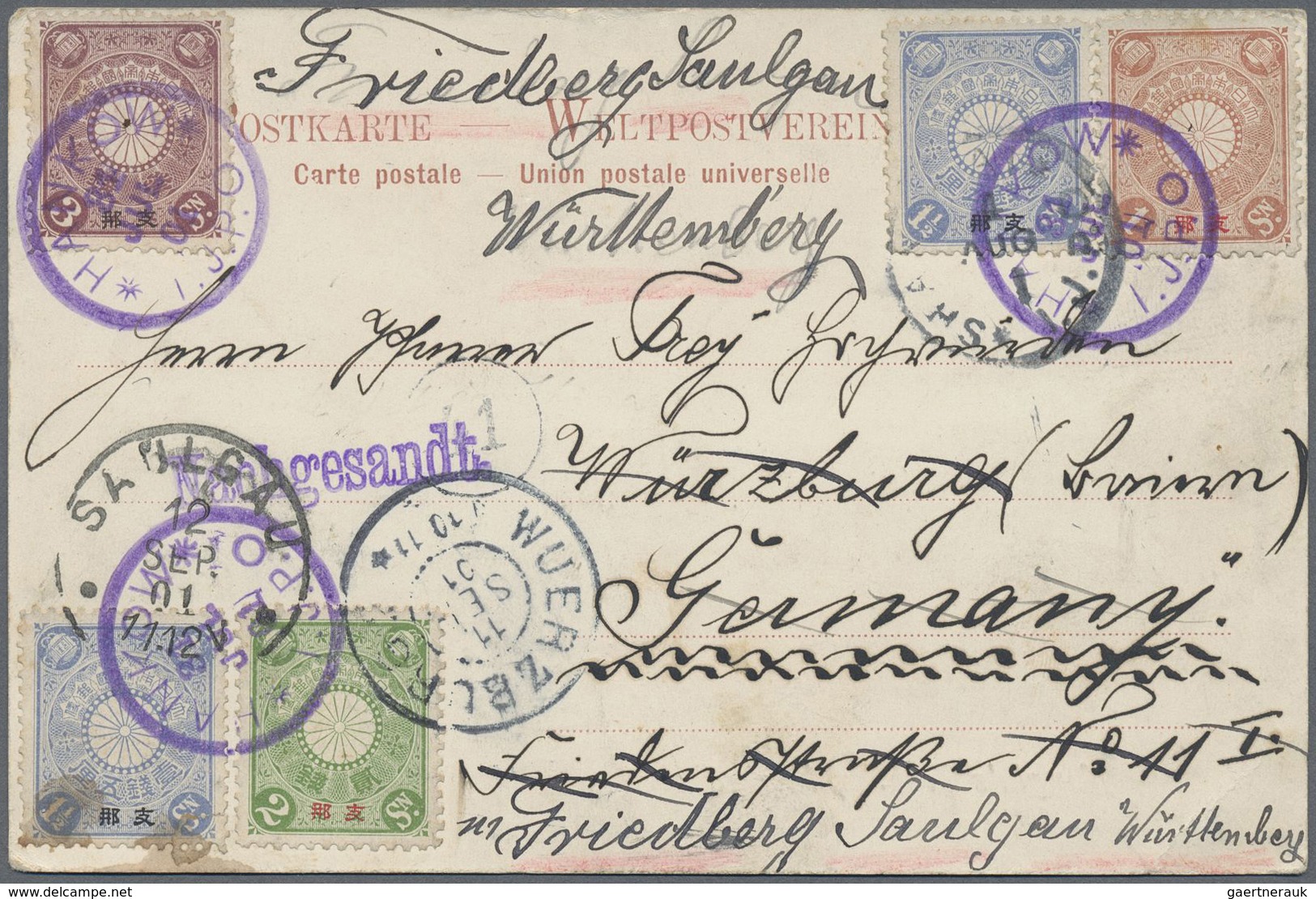 Japanische Post In China: 1900, Offices 1 S., 1 ½ S. (2, One Faults), 2 S., 3 S. Tied Three Strikes - 1943-45 Shanghai & Nanking