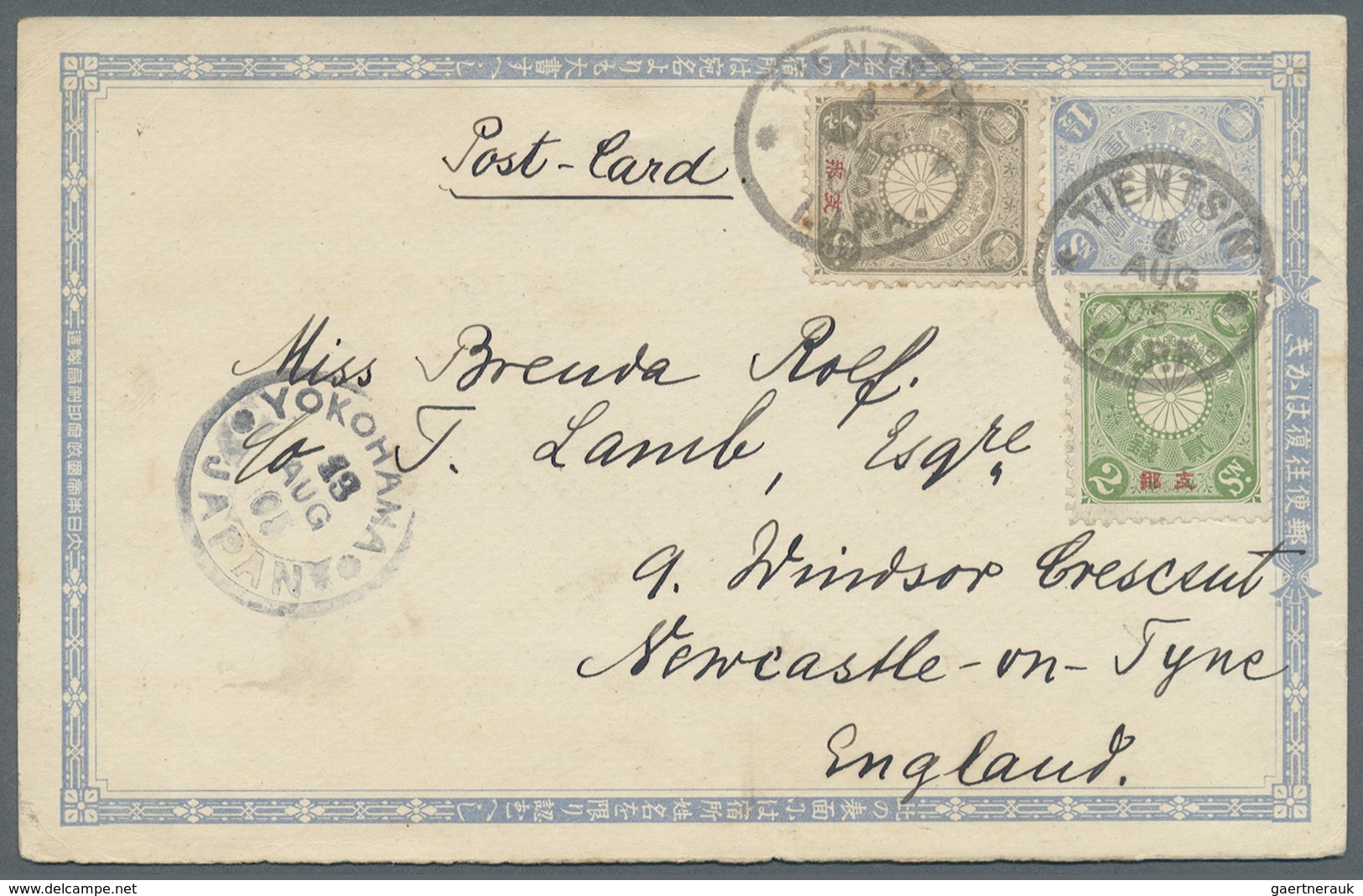 GA Japanische Post In China: 1905. Japan Postal Stationery Card 1½ S Blue Sent By 'German 1st East Asia - 1943-45 Shanghai & Nanjing