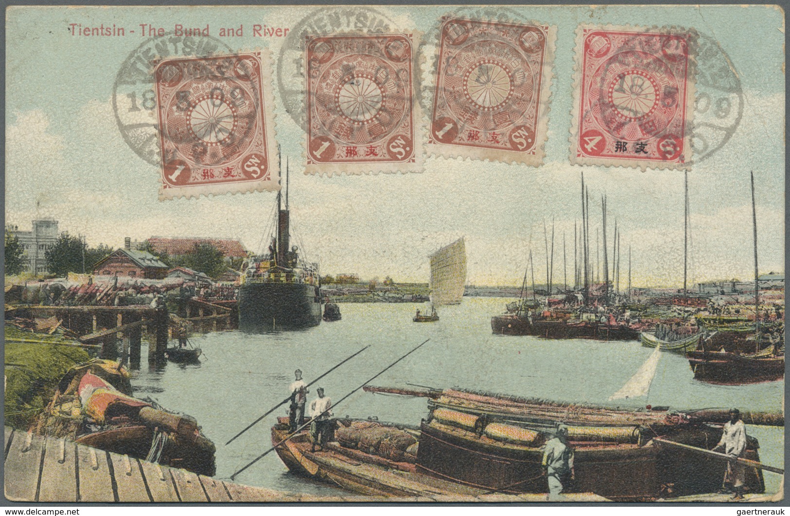 Br Japanische Post In China: 1909. Picture Post Card Of 'The Bund And River, Tientsin' Addressed To Ger - 1943-45 Shanghai & Nanjing